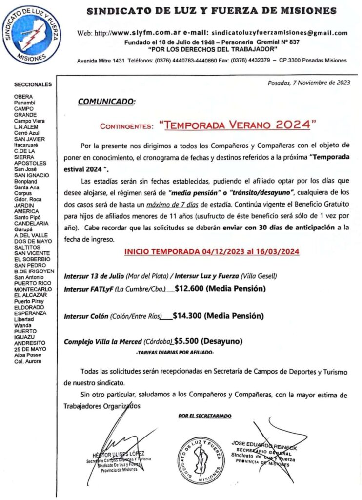 CONTINGENTES: TEMPORADA VERANO 2024 – TURISMO INFANTIL