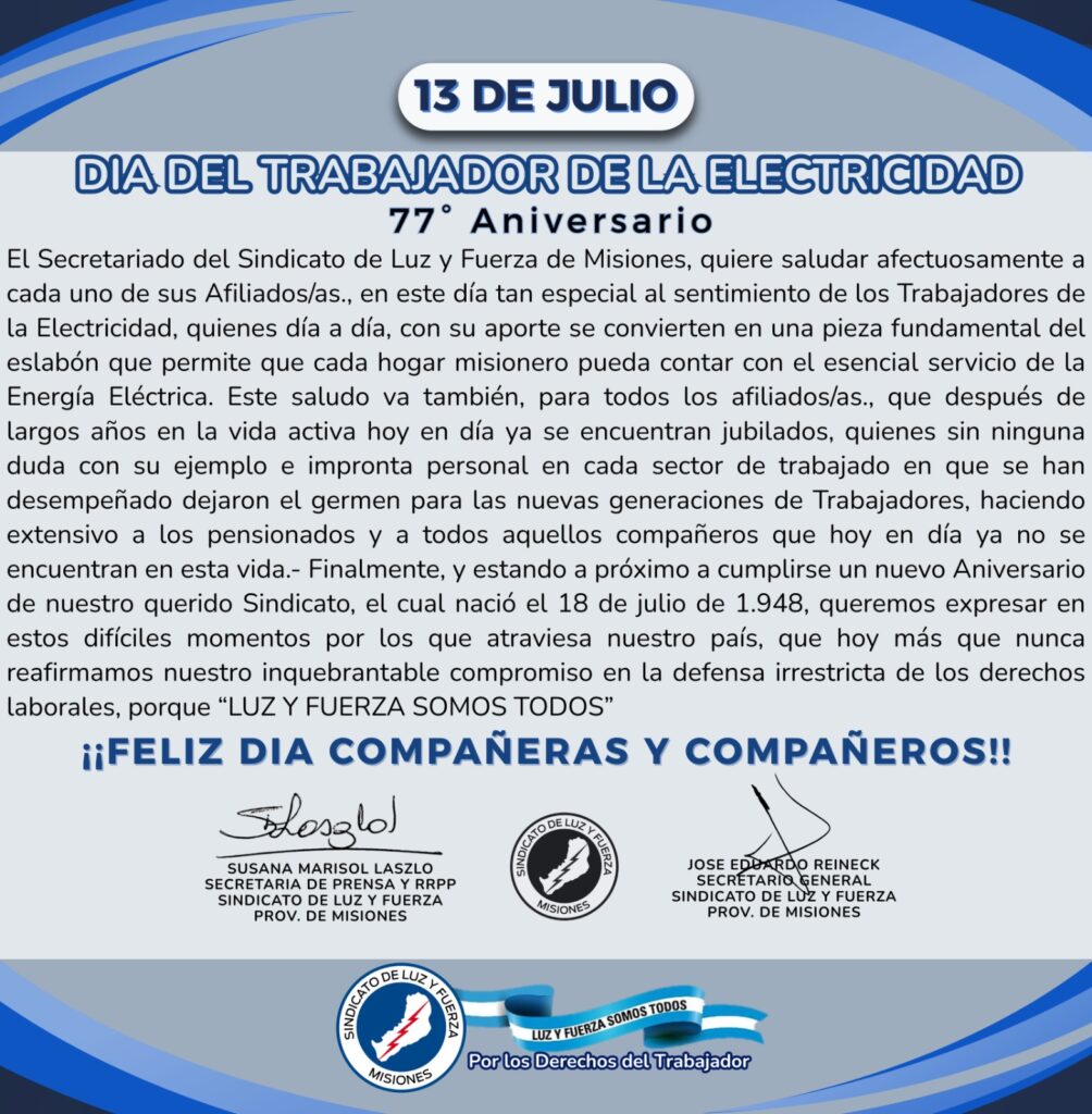 DIA DEL TRABAJADOR DE LA ELECTRICIDAD